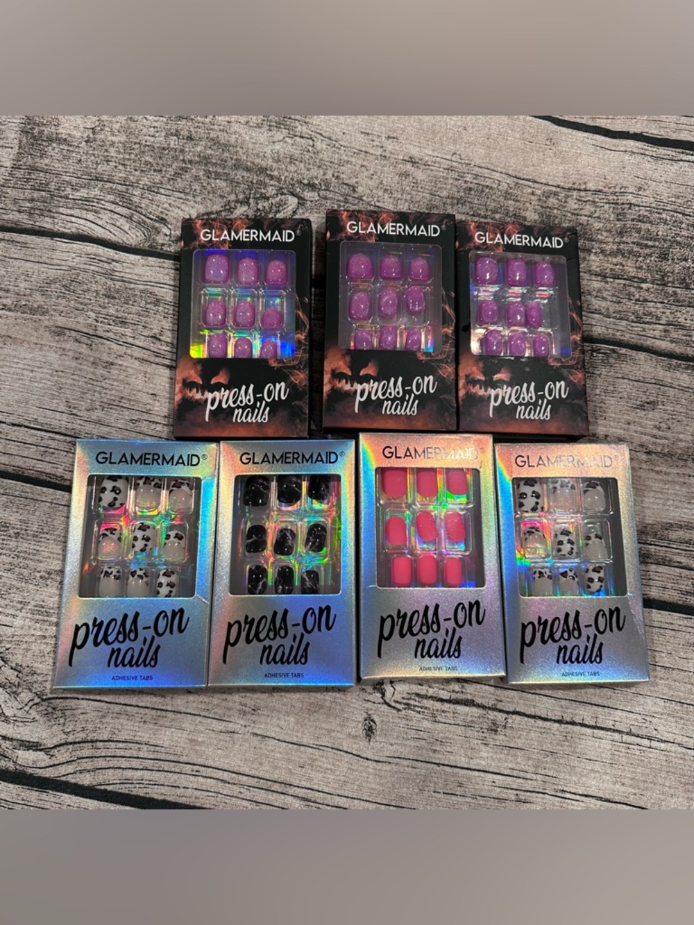 Lot of 7 Glamermaid Press-On Nails Pack - Squoval Shaped